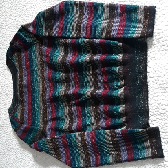 Moth Anthropologie Size Medium V-Neck Metallic Rainbow Stripe Sweater - Picture 3 of 17